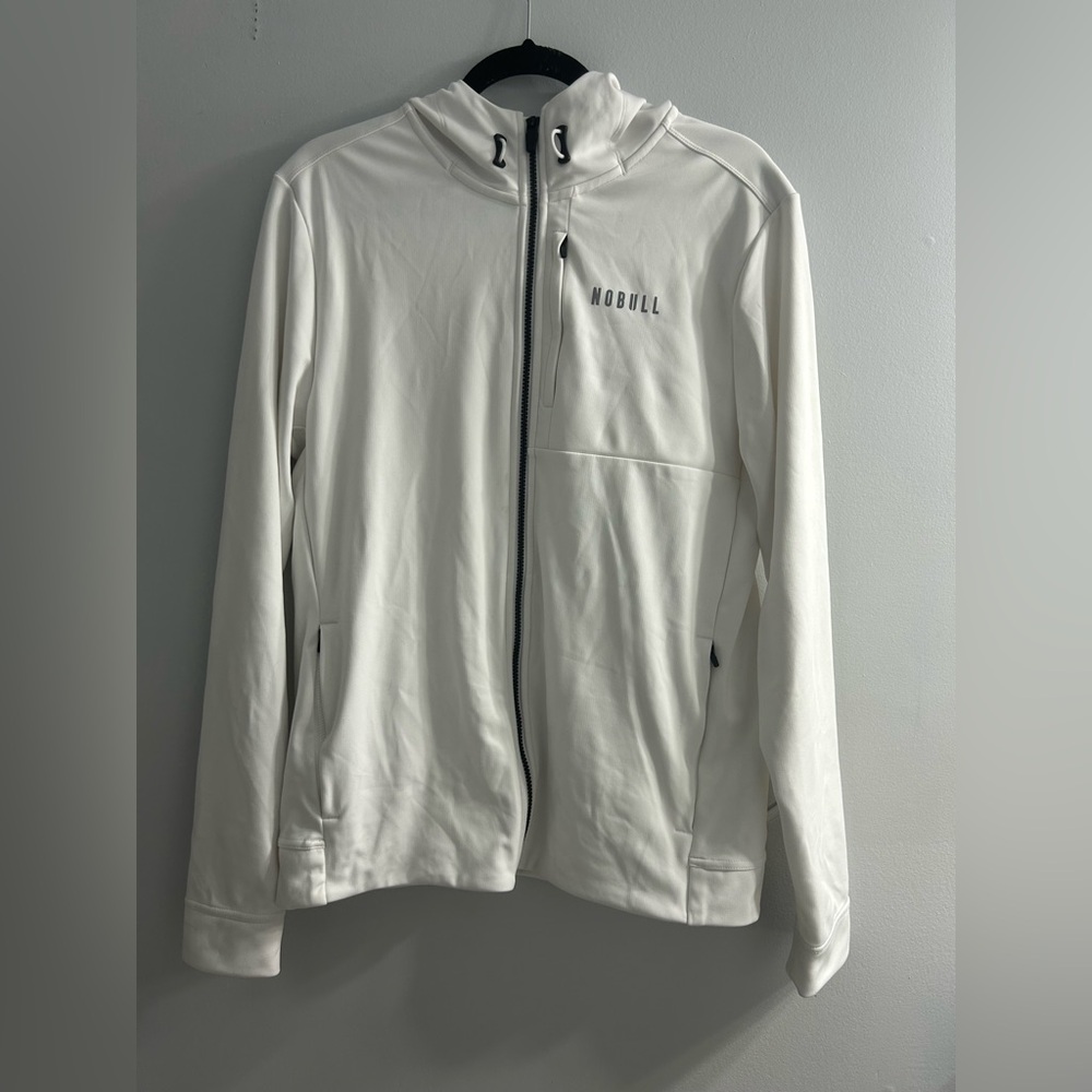 Nobull white 4-way stretch woven jacket hood